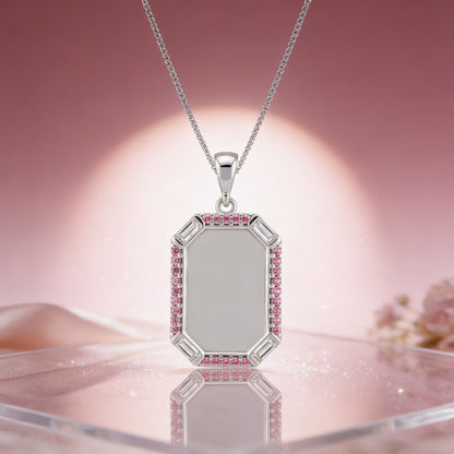 Vintage Octagon Halo 925 Sterling Silver Engraving Pendant for women