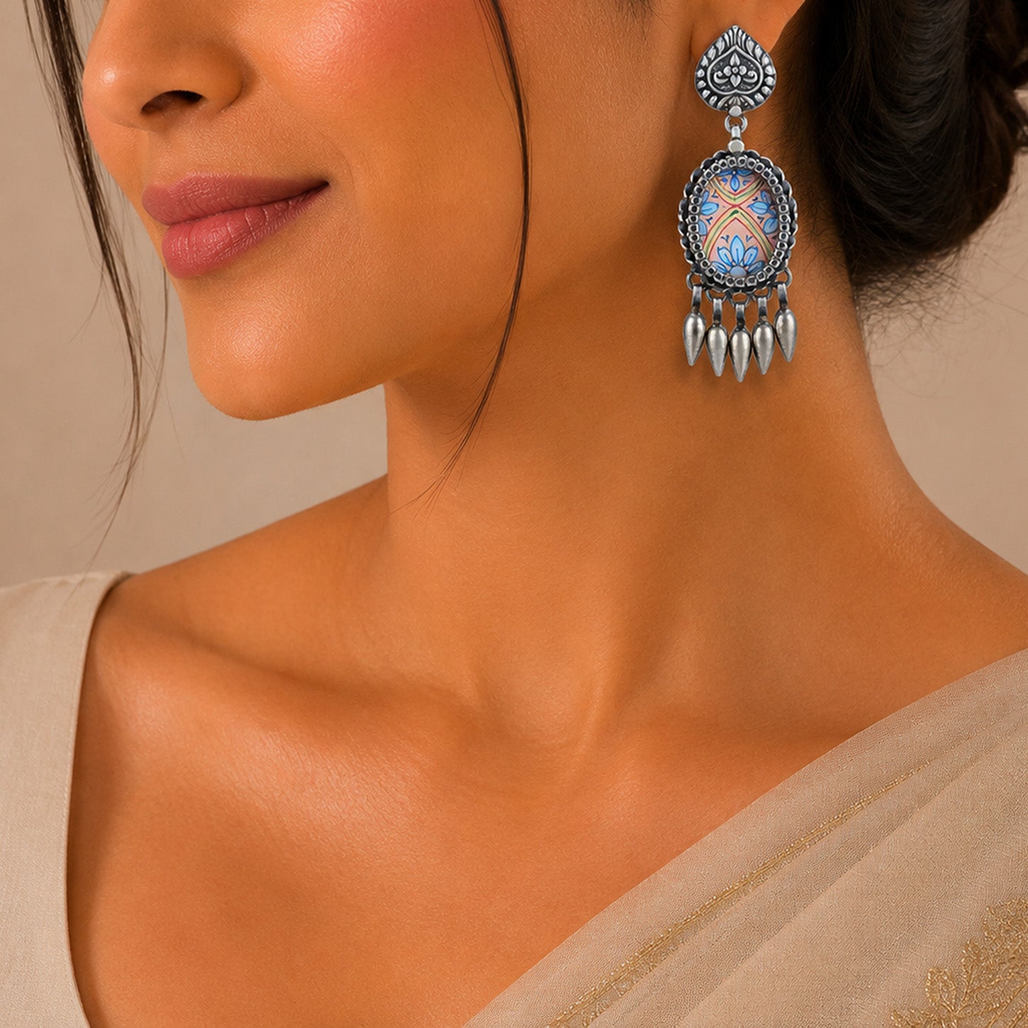 Vintage Peacock 925 Sterling Silver Festive Drop Earring