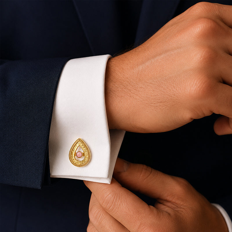 Vintage Textured Double Teardrop Gold Plated Cuff Links