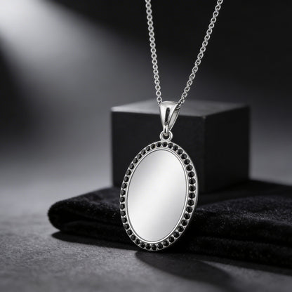 Vintage Black Stone Oval Locket 925 Sterling Silver Engraving Pendant for women