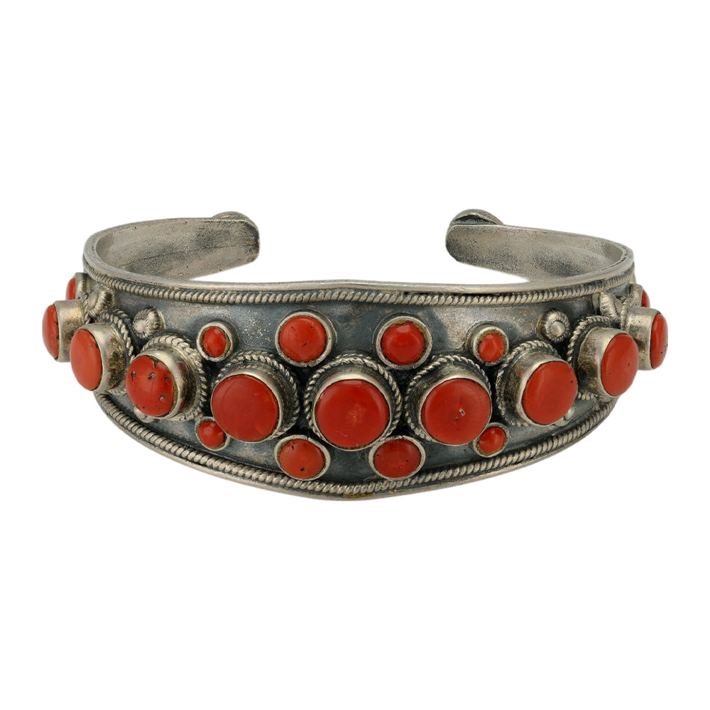 Vintage Coral Embellished Kada 925 Oxidized Finish