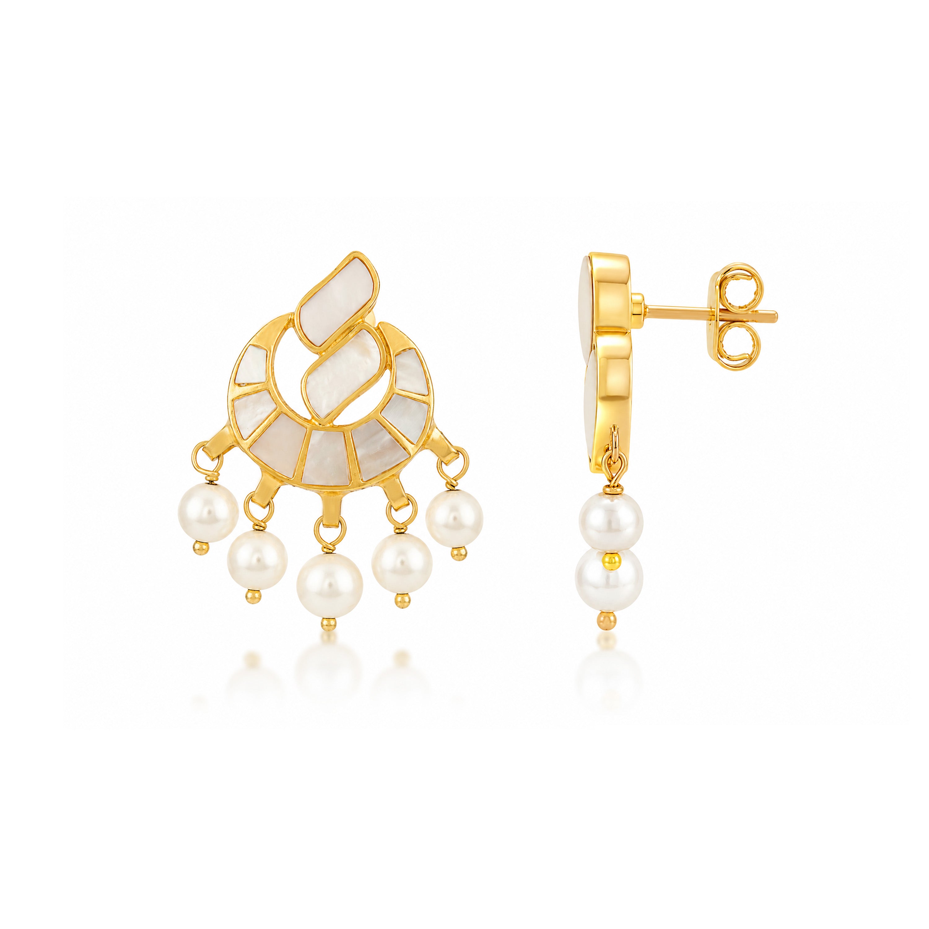 Vintage Crescent 925 Sterling Silver Pearl Drop Earrings
