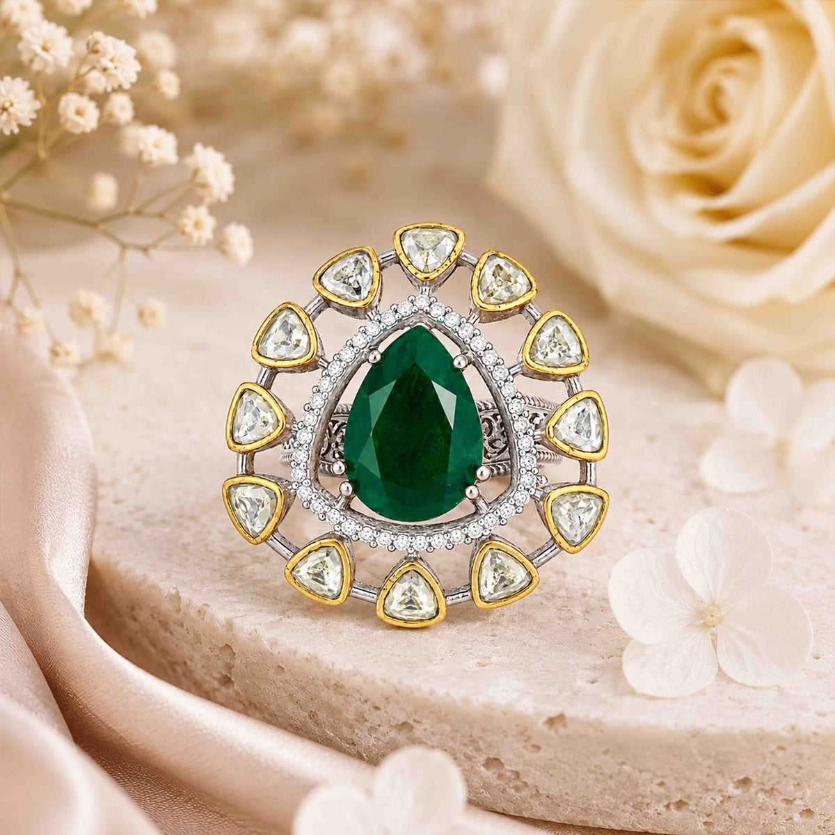 Vintage Emerald Statement Cocktail Ring