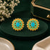 Vintage Gold Floral Turquoise Enamel Stud Earrings