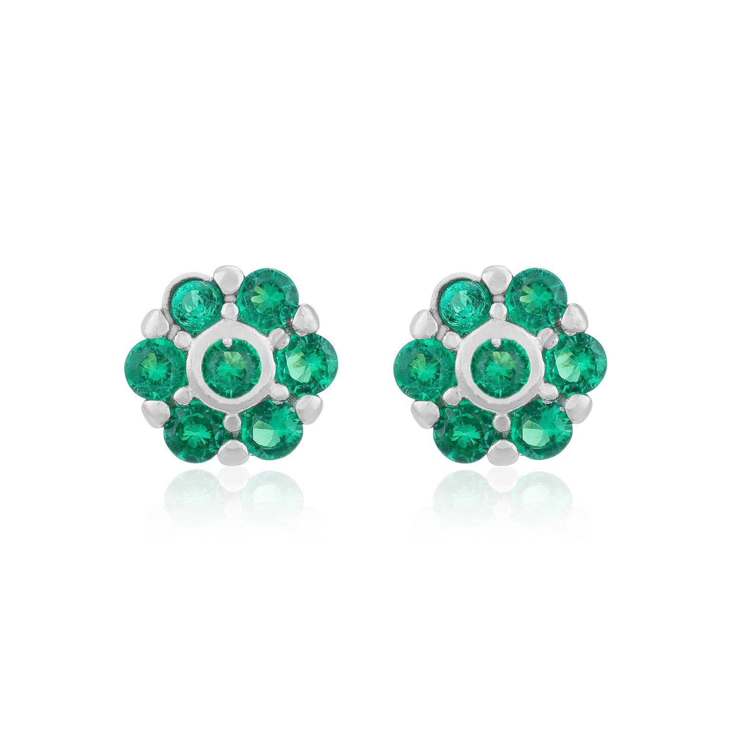 Vintage Green Flower 925 Sterling Silver Stud for Women