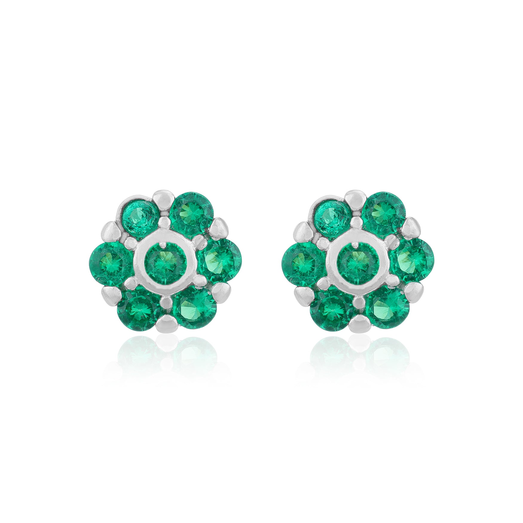 Vintage Green Flower 925 Sterling Silver Stud for Women