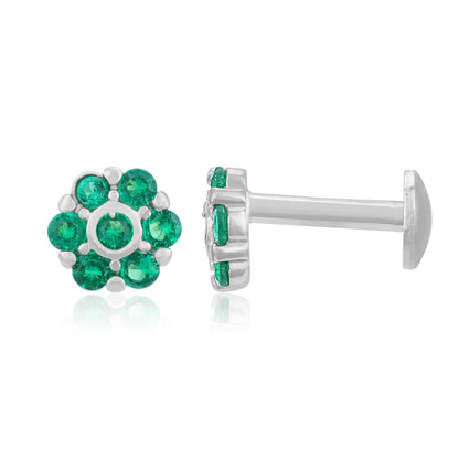 Vintage Green Flower 925 Sterling Silver Stud for Women