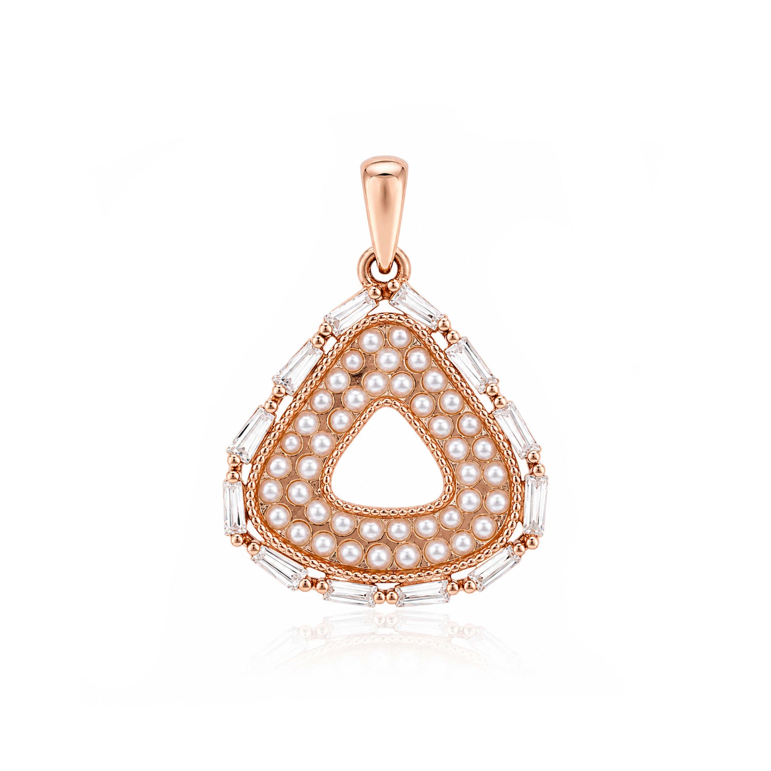 Vintage Halo Shield Pearl Baguette Rose Gold Pendant