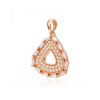 Vintage Halo Shield Pearl Baguette Rose Gold Pendant