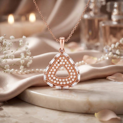 Vintage Halo Shield Pearl Baguette Rose Gold Pendant