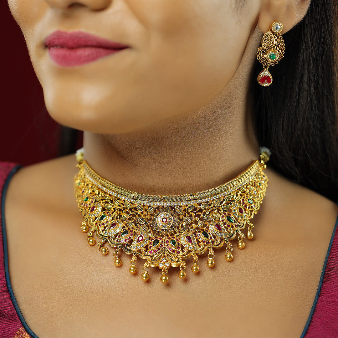 Vintage Manga Pattern 925 Gold Plated Choker