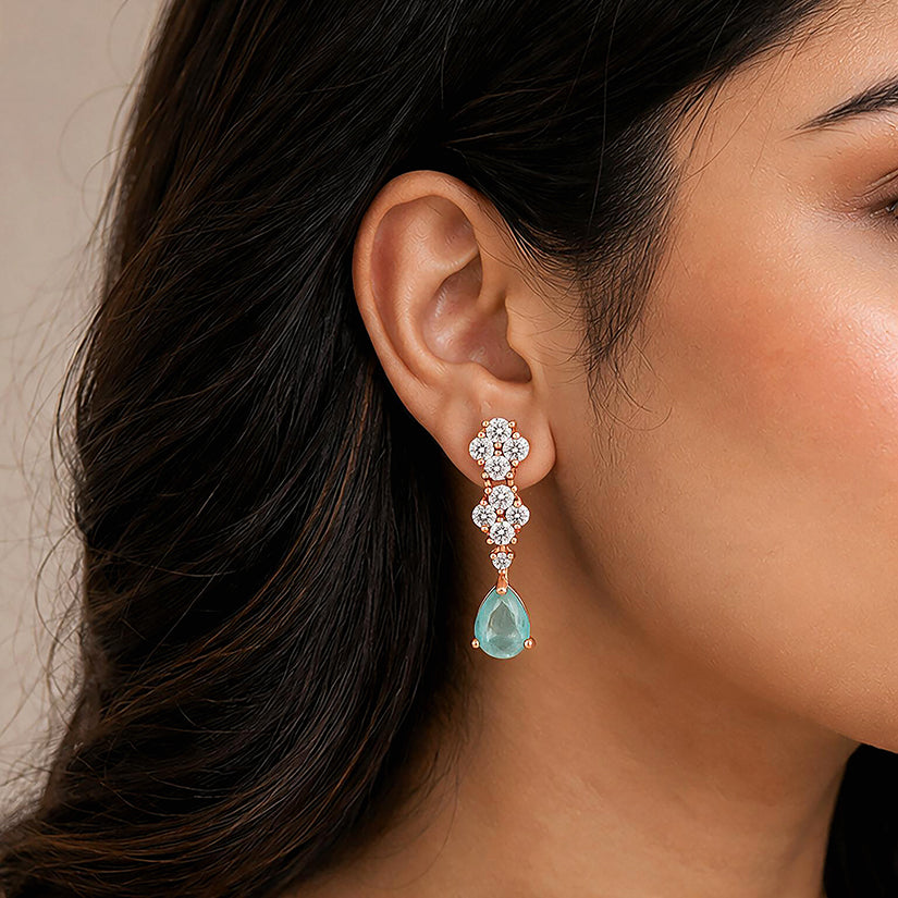 Vintage Pear Cut Aquamarine Shimmer Silver Earrings