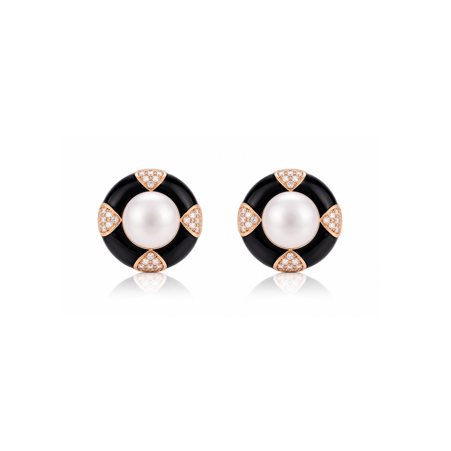 Vintage Pearl Black Enamel Silver Stud Earrings