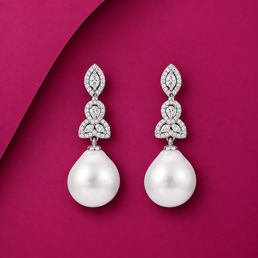 Vintage Pearl Drop 925 Sterling Silver Earrings for Women