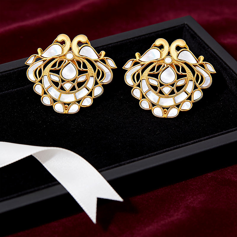 Vintage Pearl Peacock 925 Sterling Silver Designer Earrings