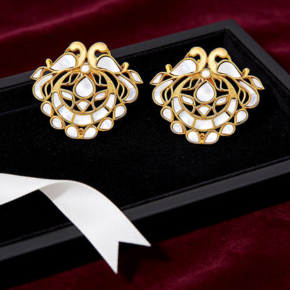 Vintage Pearl Peacock 925 Sterling Silver Designer Earrings