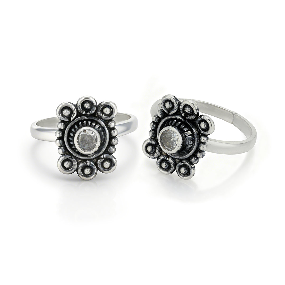 Vintage Petal Band 925 Sterling Silver Oxidised Toe Ring for Women