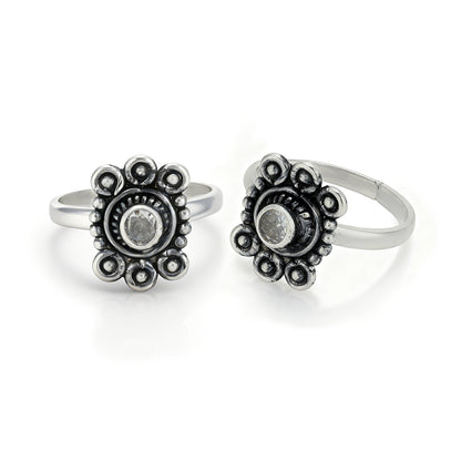 Vintage Petal Band 925 Sterling Silver Oxidised Toe Ring for Women