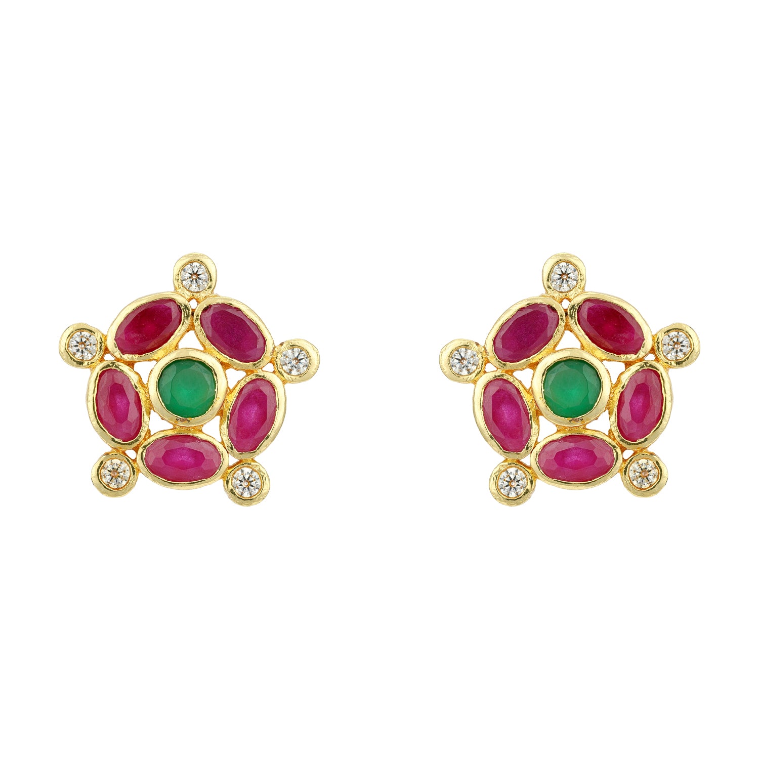 Vintage Pink Green Stone Cluster Statement 925 Sterling Silver Stud for women