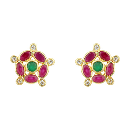 Vintage Pink Green Stone Cluster Statement 925 Sterling Silver Stud for women