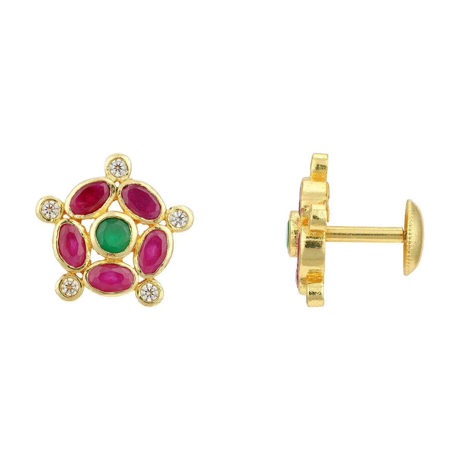 Vintage Pink Green Stone Cluster Statement 925 Sterling Silver Stud for women