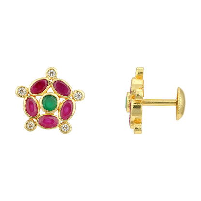 Vintage Pink Green Stone Cluster Statement 925 Sterling Silver Stud for women