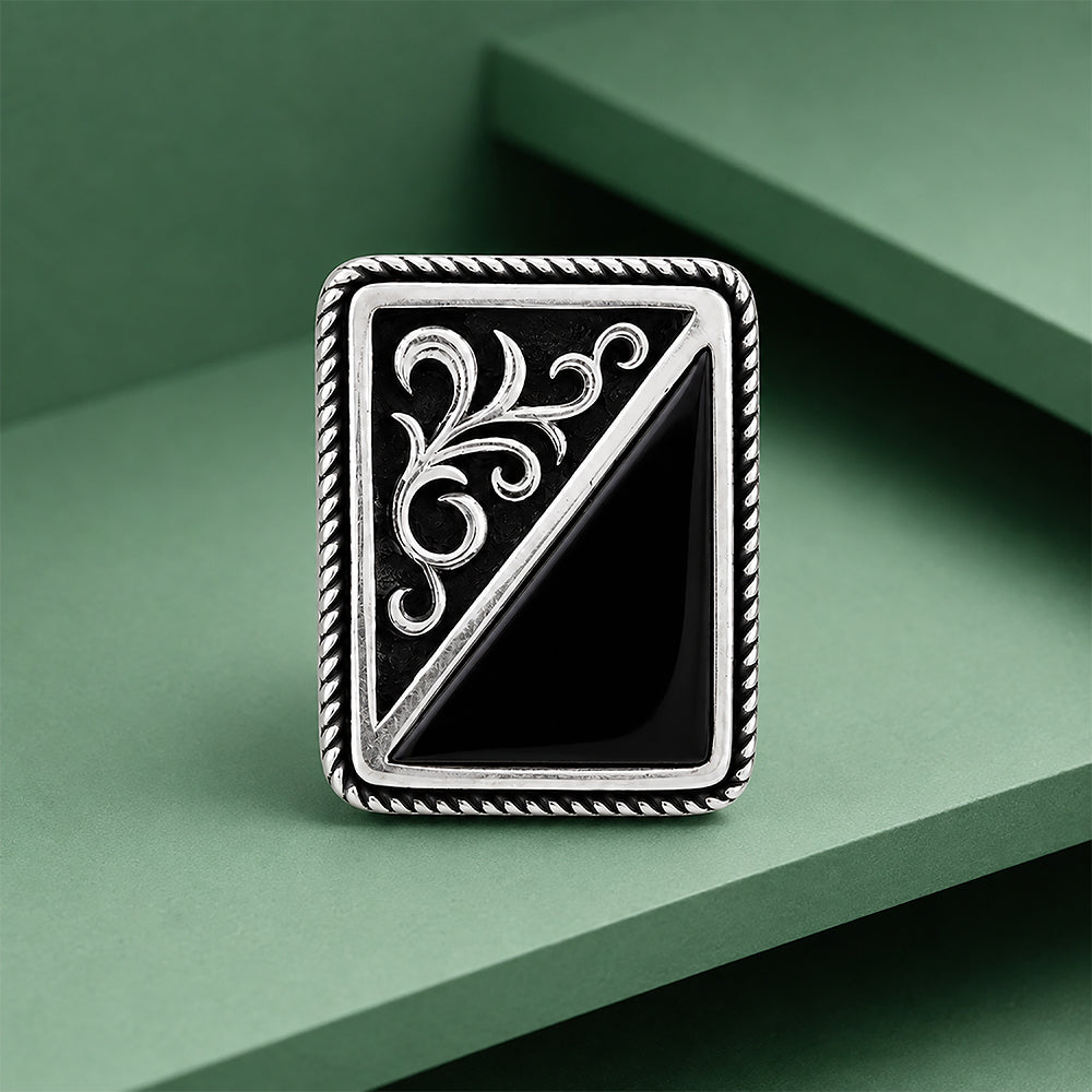 Vintage Silver Onyx Scroll Cufflinks