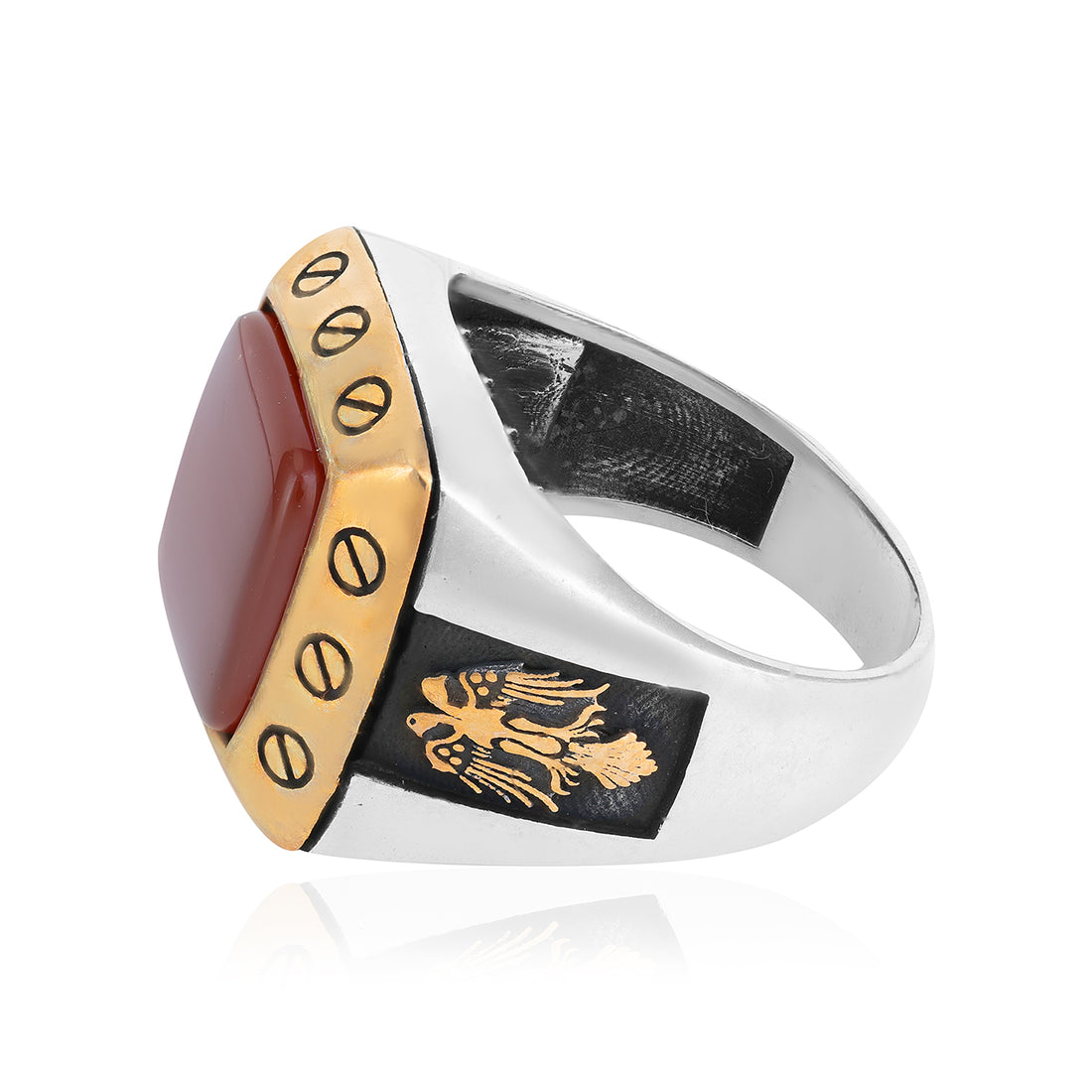 Vintage Squared 925 Red Agate Ring