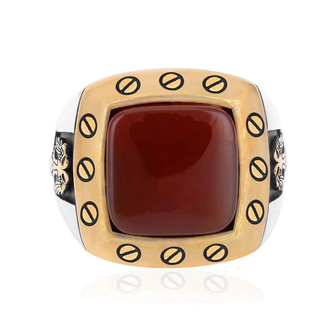 Vintage Squared Red Agate Oxidised Ring