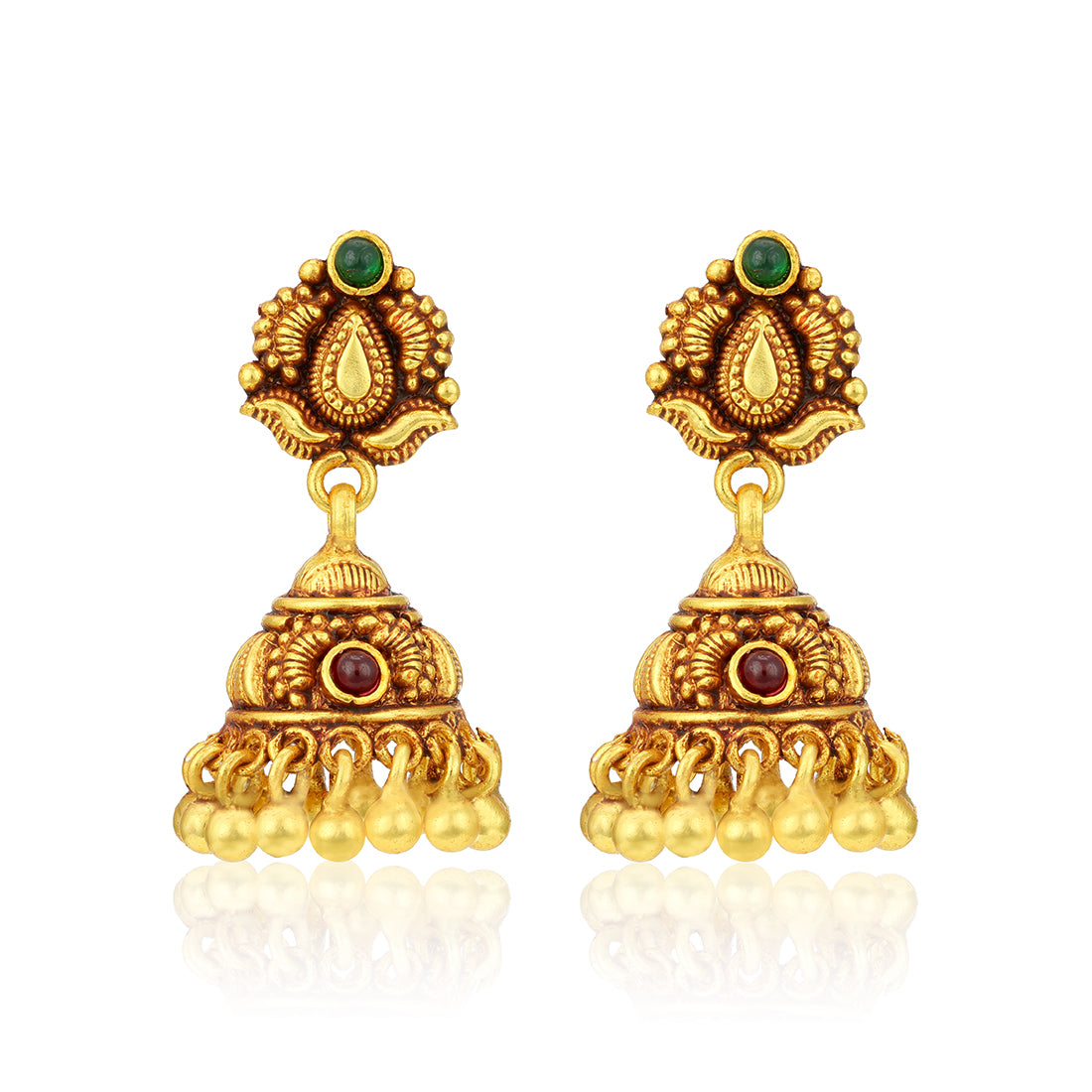 Vintage Temple Style 925 Sterling Silver Gold Drop Jhumka for Women