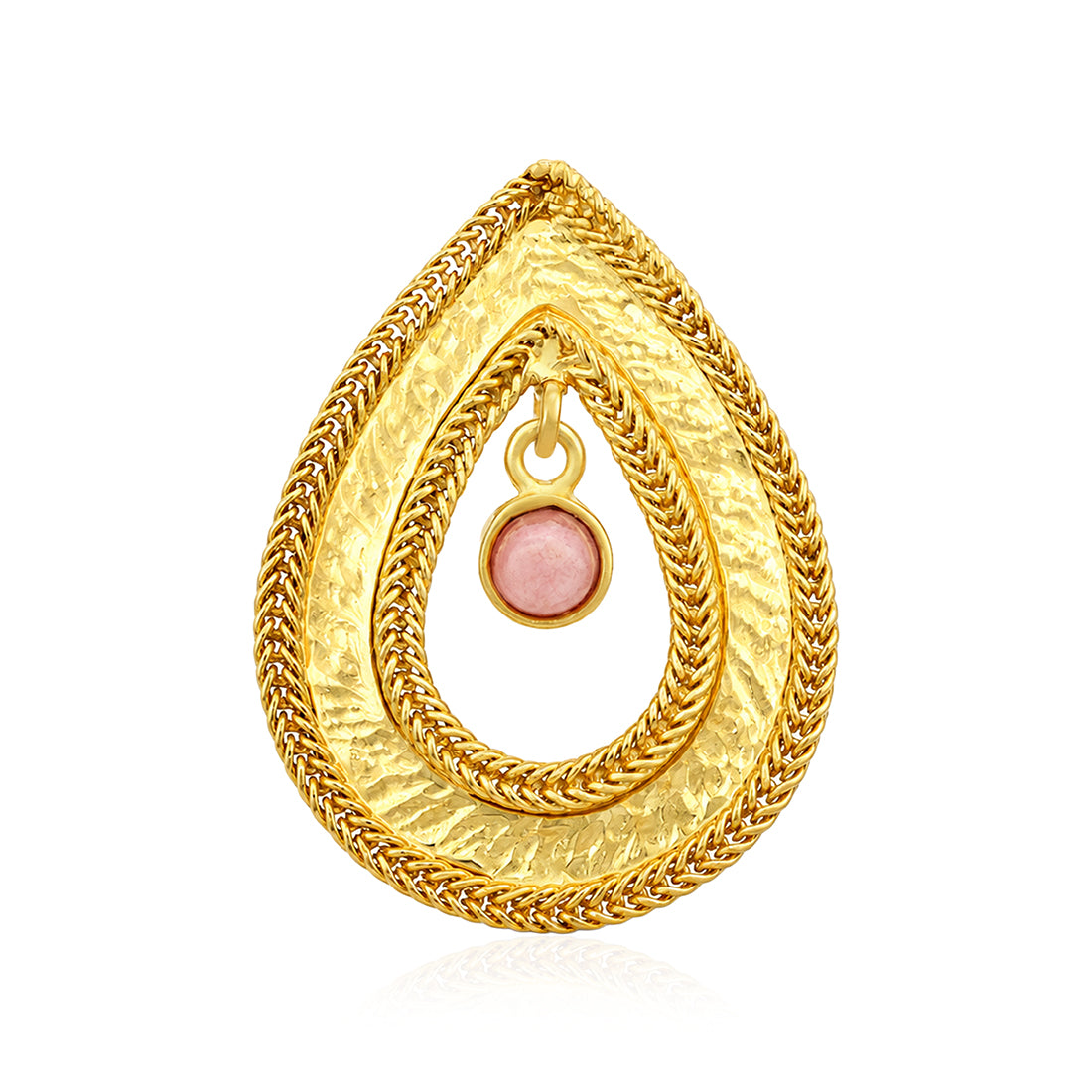 Vintage Textured Double Teardrop Gold Plated Brooch Saree Pin