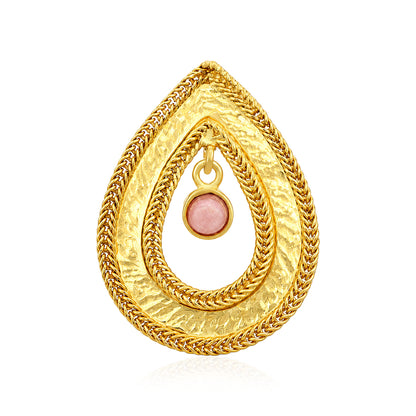 Vintage Textured Double Teardrop Gold Plated Brooch Saree Pin