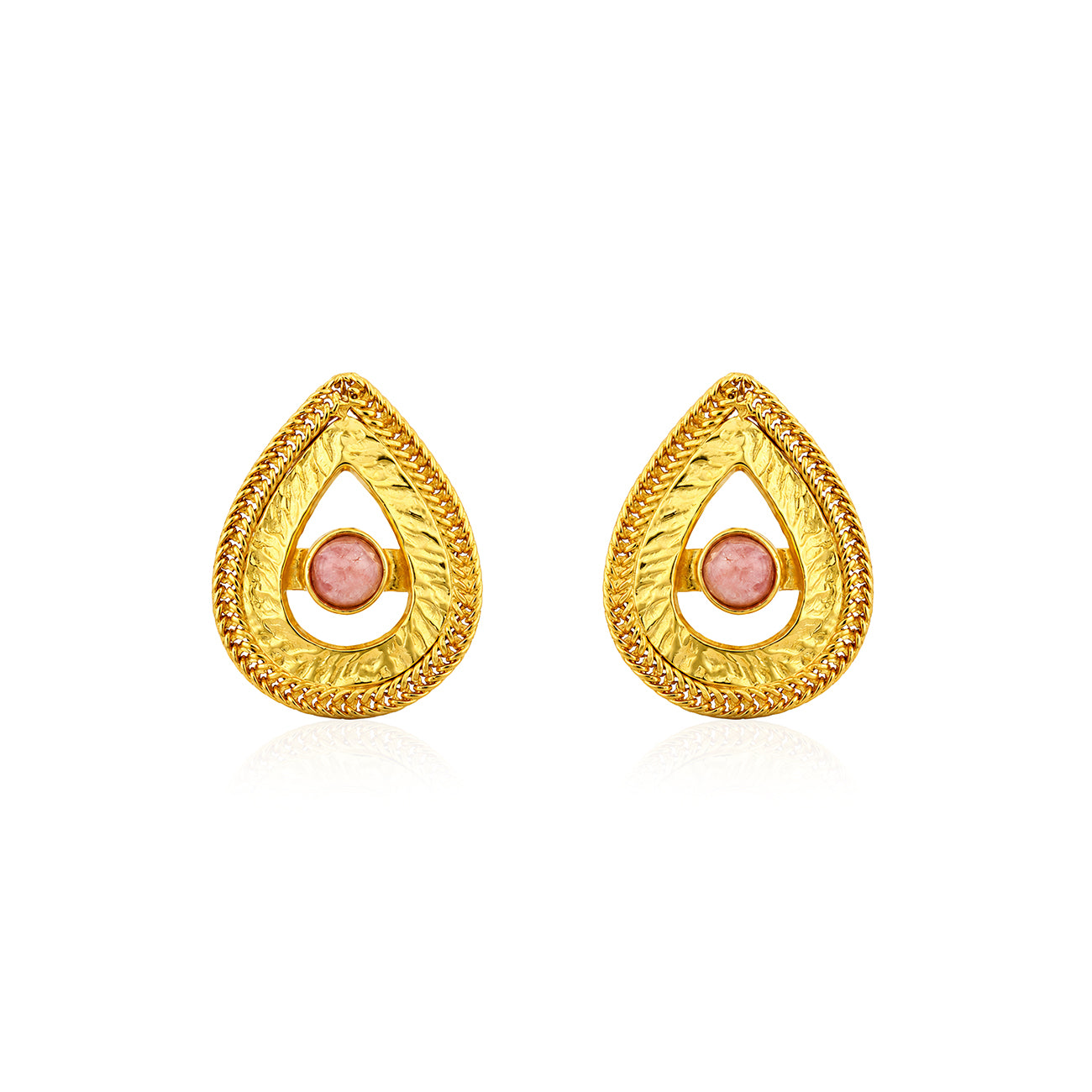 Vintage Textured Double Teardrop Gold Plated Cuff Links