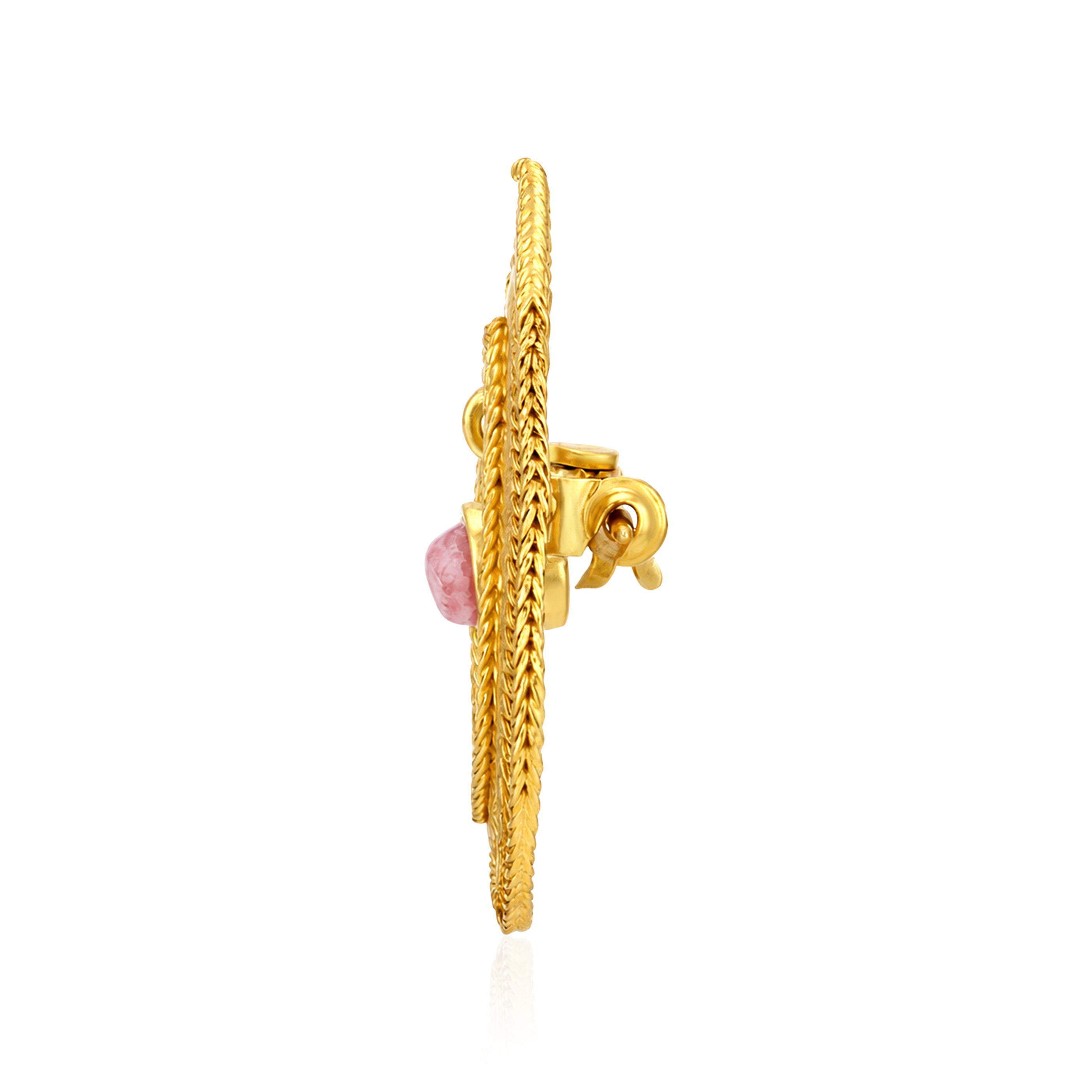 Vintage Textured Double Teardrop Gold Plated Brooch Saree Pin