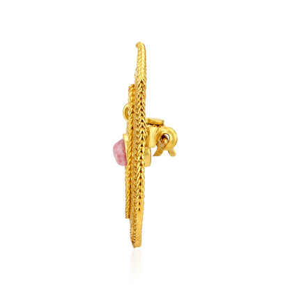 Vintage Textured Double Teardrop Gold Plated Brooch Saree Pin