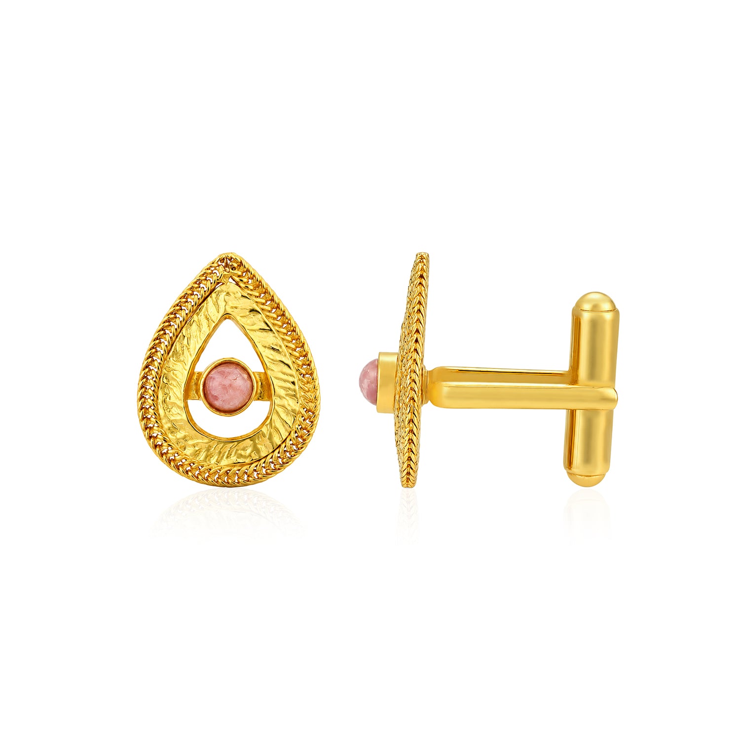 Vintage Textured Double Teardrop Gold Plated Cuff Links