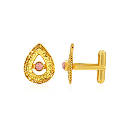 Vintage Textured Double Teardrop Gold Plated Cuff Links