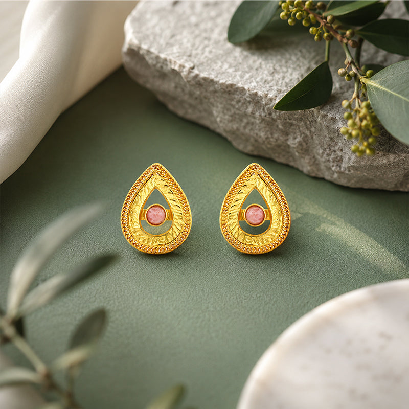 Vintage Textured Double Teardrop Gold Plated Cuff Links
