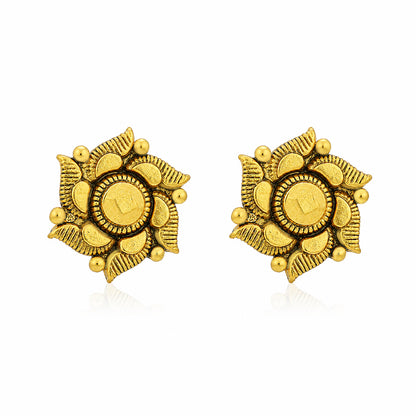 Vintage Textured Swirl Chakra Motif Silver Earring