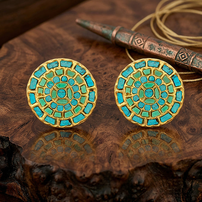 Vintage Turquoise Chakra 925 Sterling Silver Statement Earring