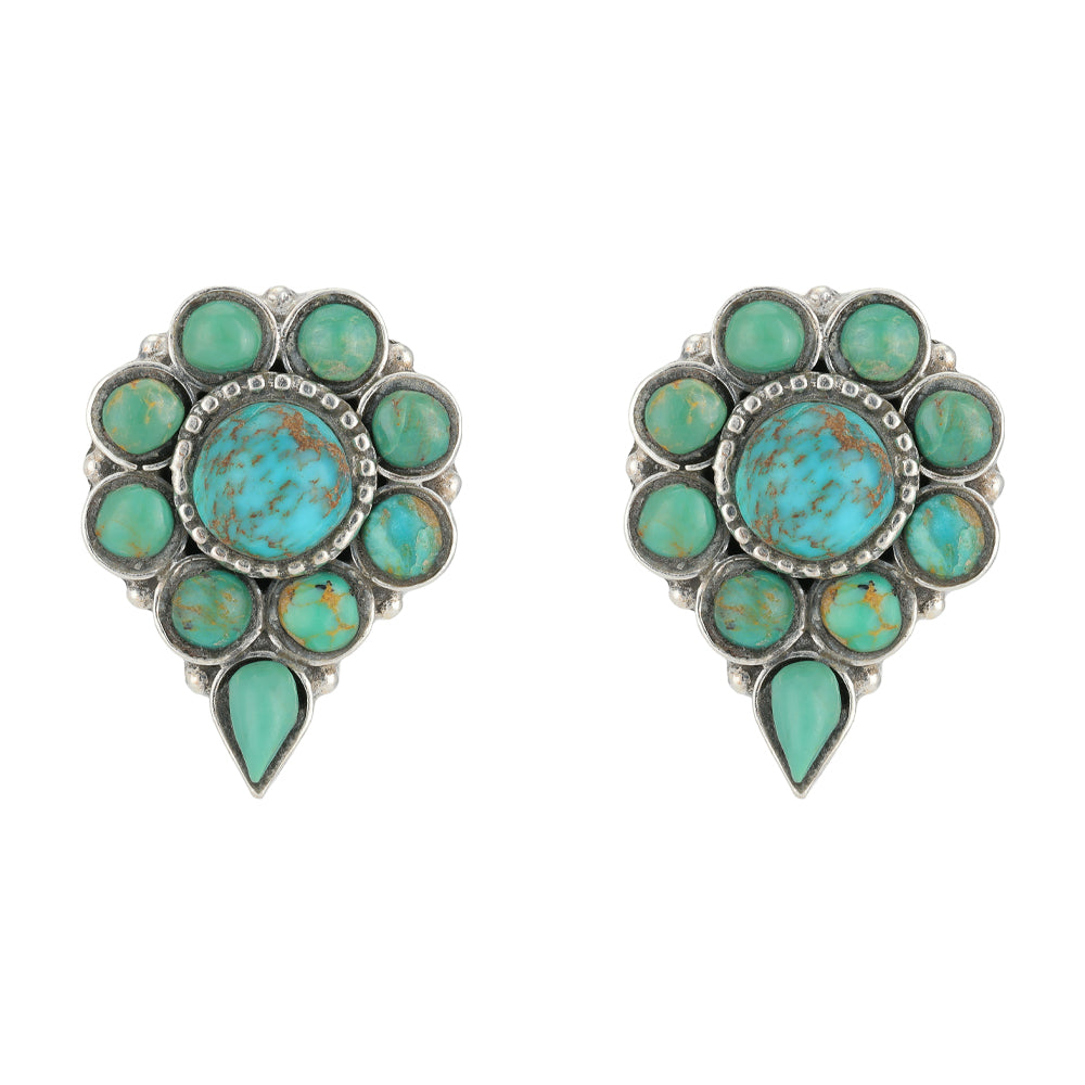 Vintage Turquoise Floral 925 Oxidised Earrings