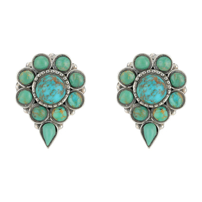 Vintage Turquoise Floral 925 Oxidised Earrings