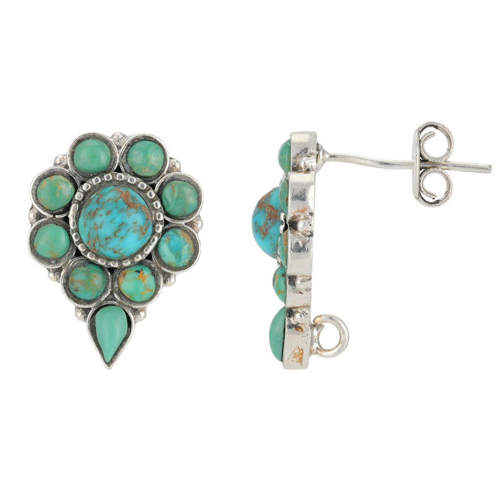 Vintage Turquoise Floral 925 Oxidised Earrings