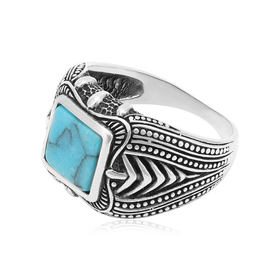 Vintage Turquoise Oxidised Engraved Ring