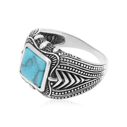 Vintage Turquoise Oxidised Engraved Ring