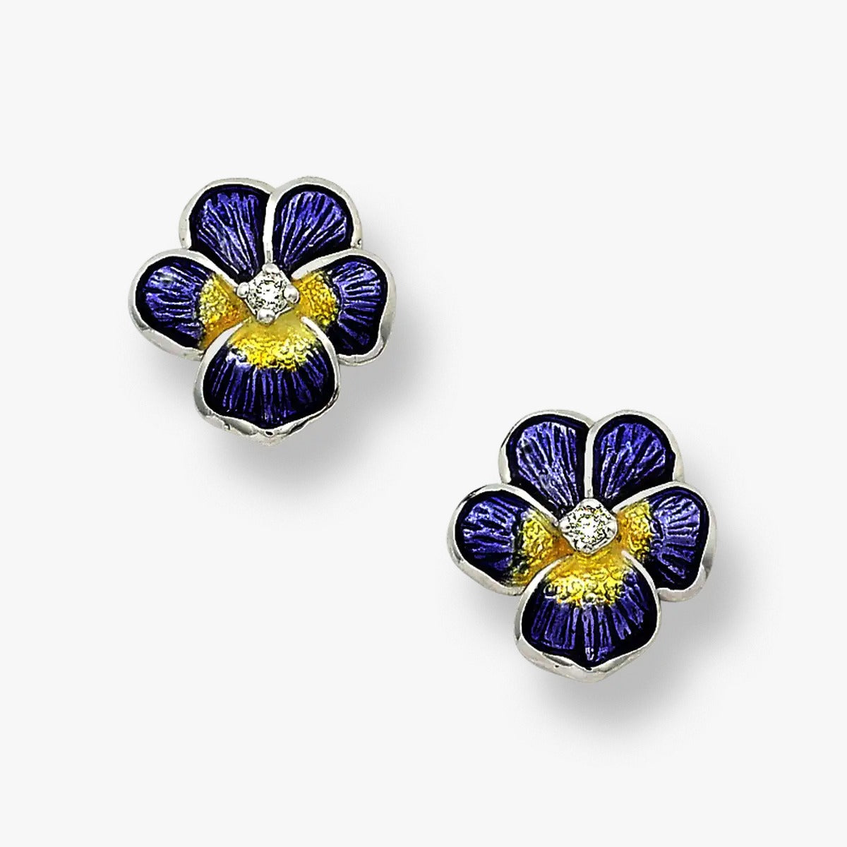 Violet Pansy Flower Rhodium Plated 925 Sterling Silver Studs