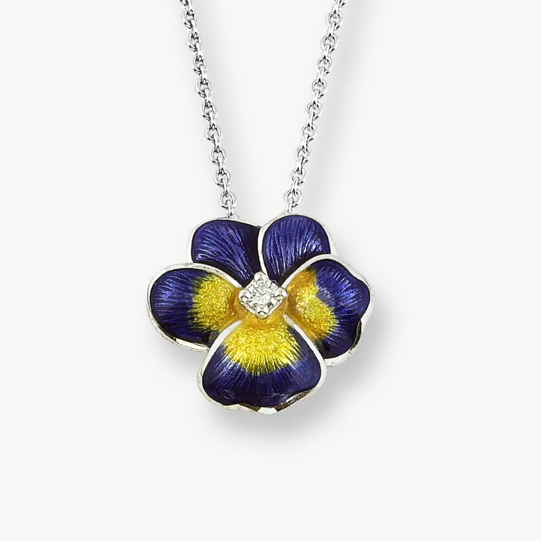Violet Pansy Rhodium  925 Sterling Silver Flower Chain Pendants