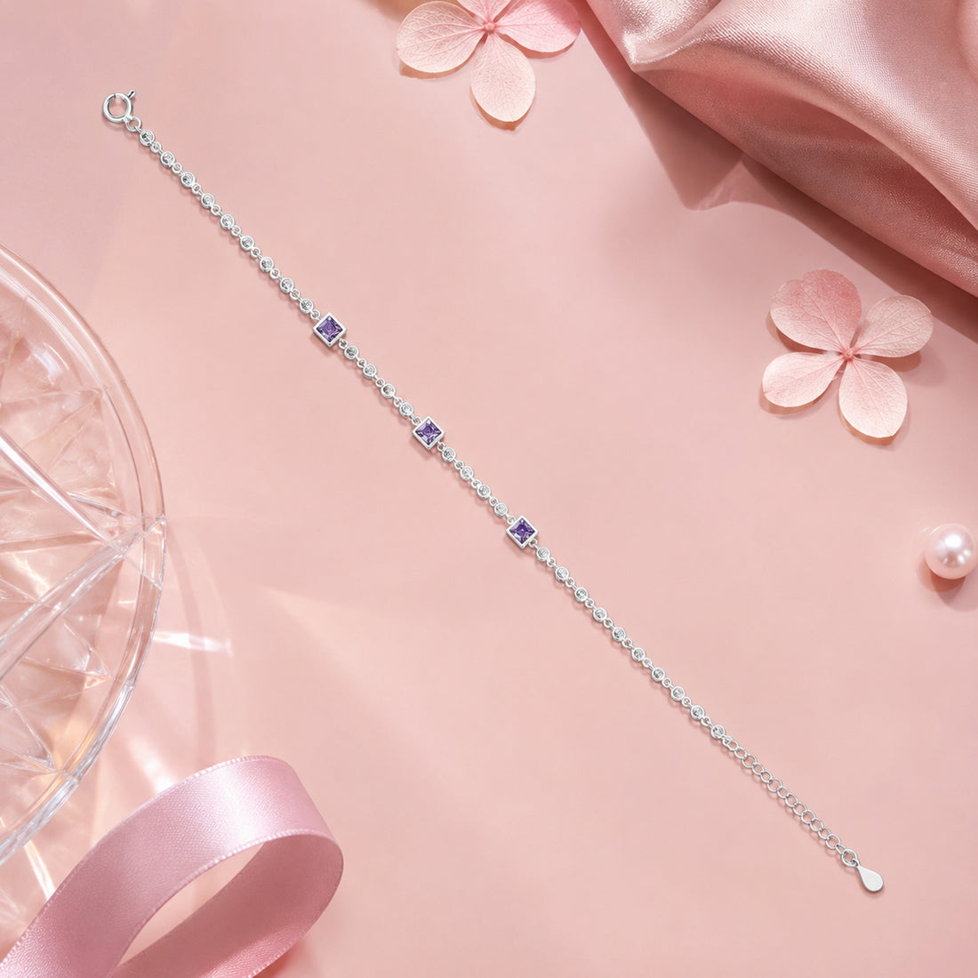 Violet Radiance 925 Sterling Silver Chain Bracelet for Women