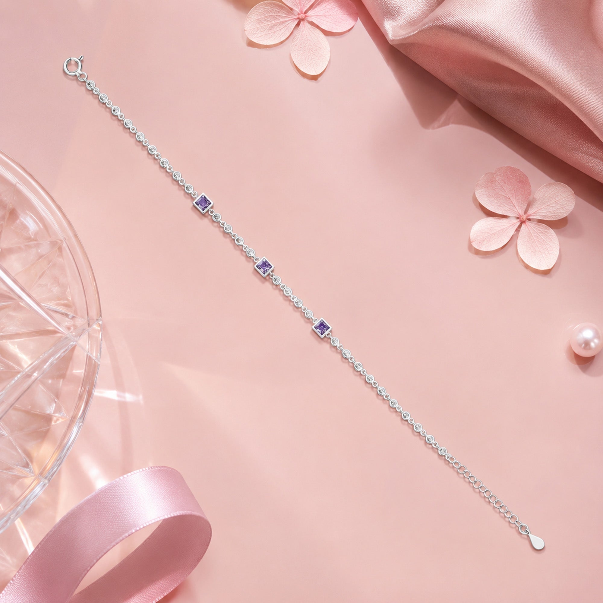 Violet Radiance 925 Sterling Silver Chain Bracelet for Women