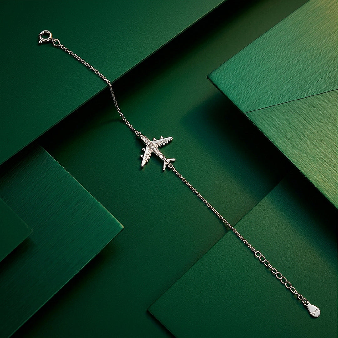 Wanderlust Airplane Sterling Silver Charm Bracelet